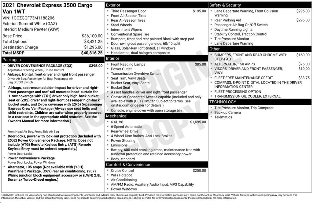 Used 2021 Chevrolet Express 3500 w/ Driver Convenience Package RWD image 6