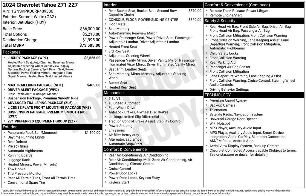 Used 2024 Chevrolet Tahoe Z71 w/ Luxury Package AWD/4WD image 33