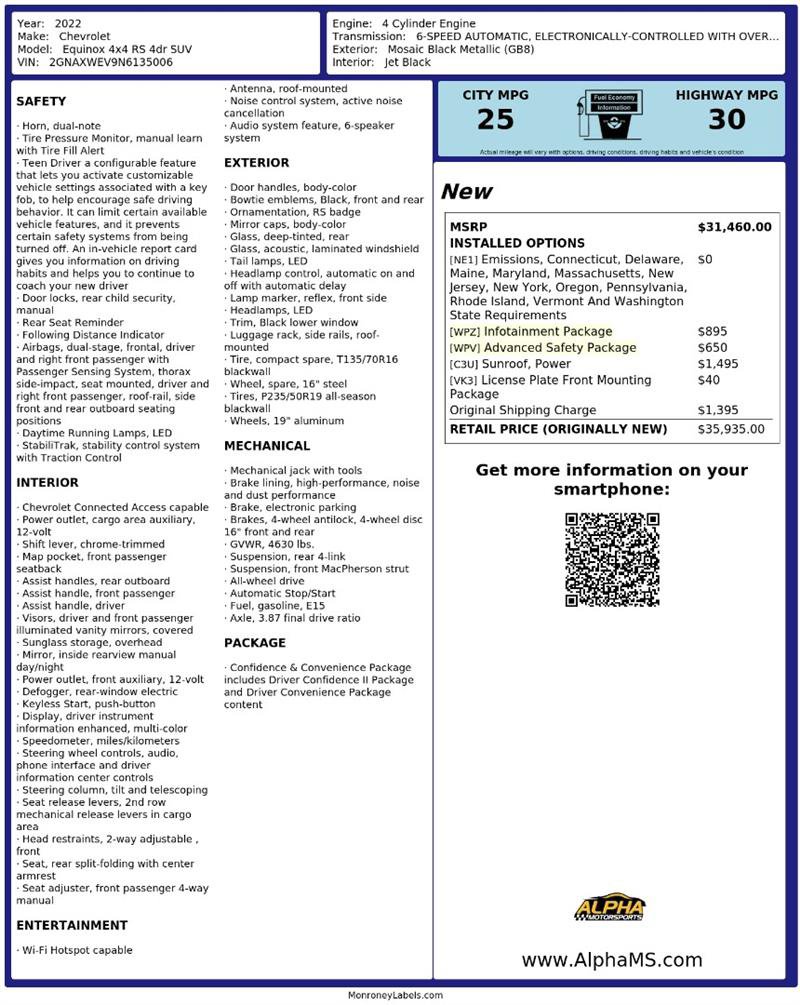 Used 2022 Chevrolet Equinox RS w/ Infotainment Package AWD/4WD image 3