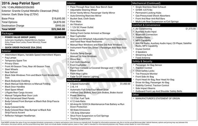 Used 2016 Jeep Patriot Sport w/ Power Value Group image 3