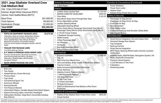 Used 2021 Jeep Gladiator Overland w/ Popular Equipment Package AWD/4WD image 2