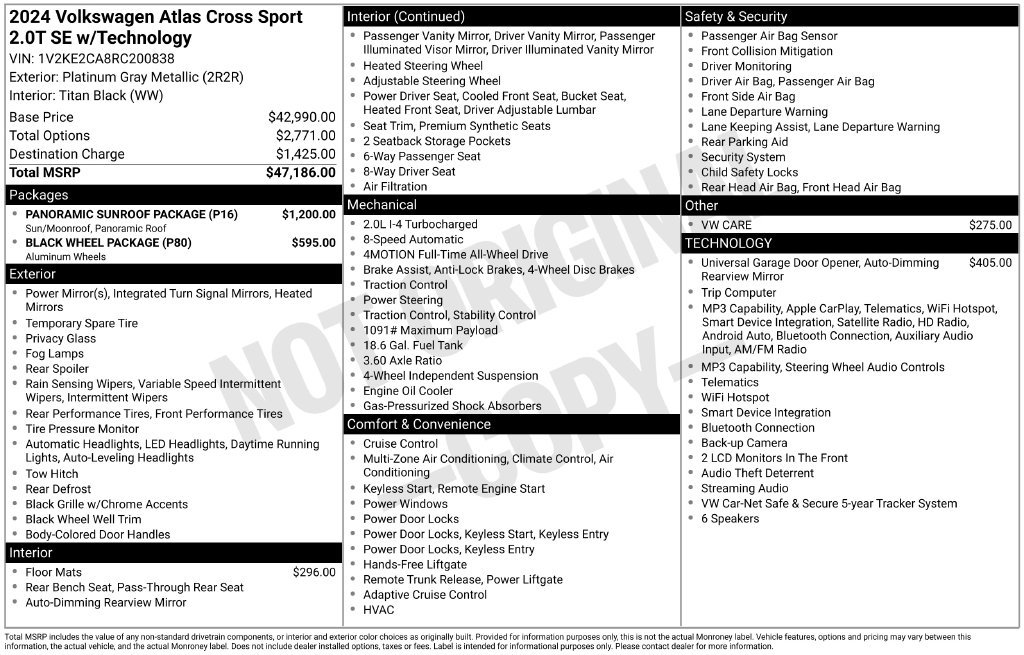Certified 2024 Volkswagen Atlas Cross Sport SE w/ Panoramic Sunroof Package AWD/4WD image 45