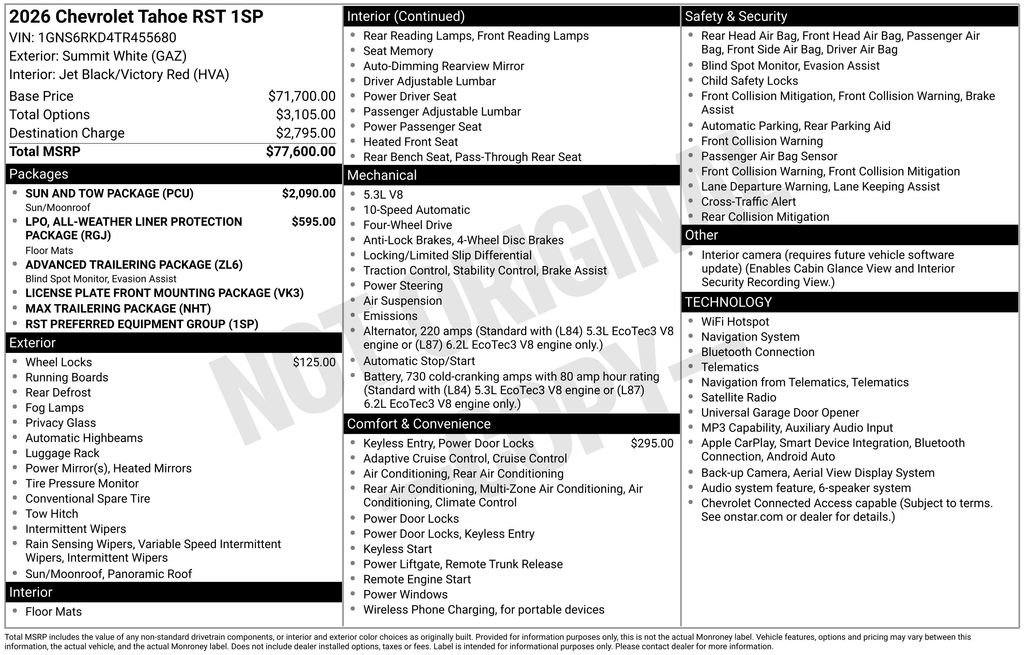 New 2026 Chevrolet Tahoe RST w/ Sun And Tow Package AWD/4WD image 33