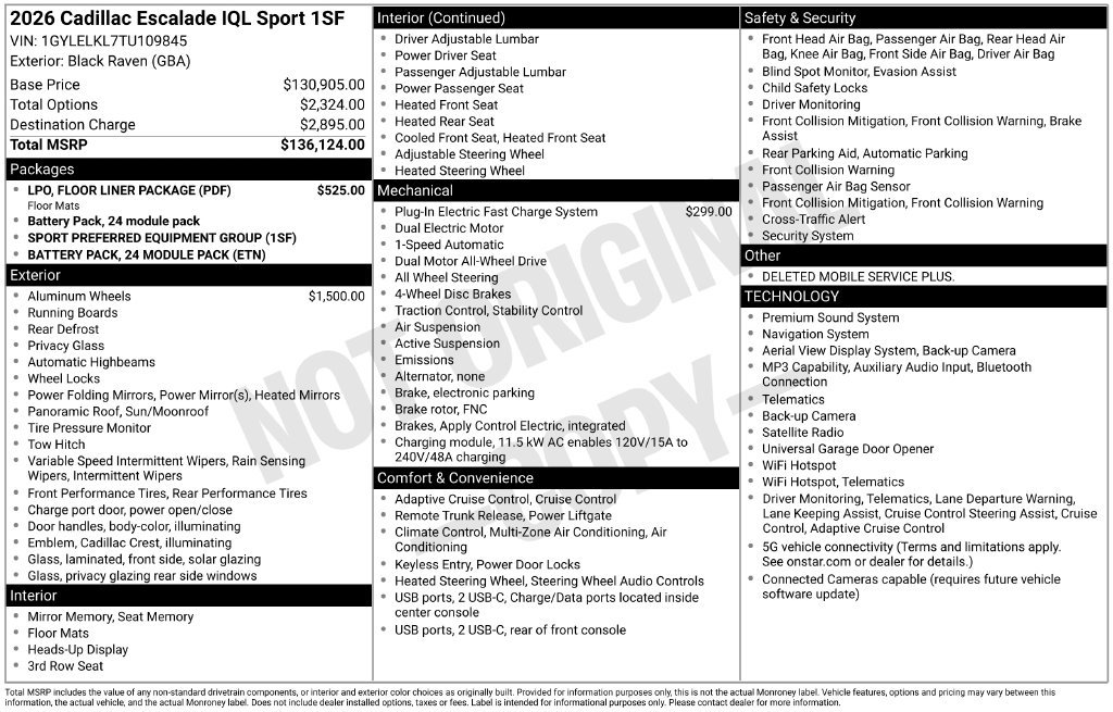 New 2026 Cadillac Escalade IQL Sport 1 w/ LPO, Floor Liner Package AWD/4WD image 27