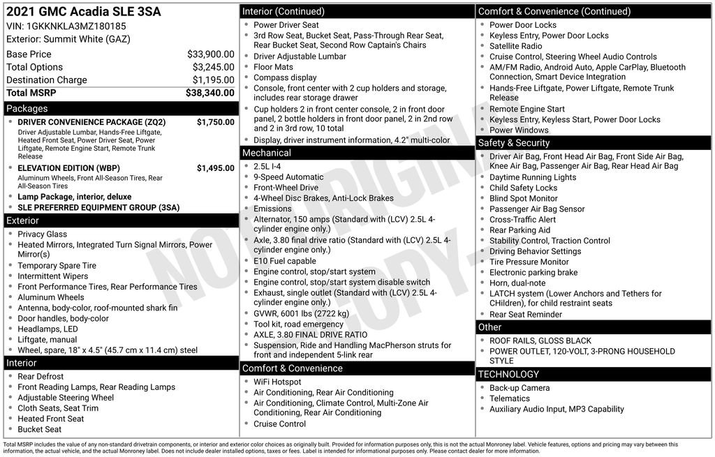 Certified 2021 GMC Acadia SLE w/ Driver Convenience Package FWD image 23