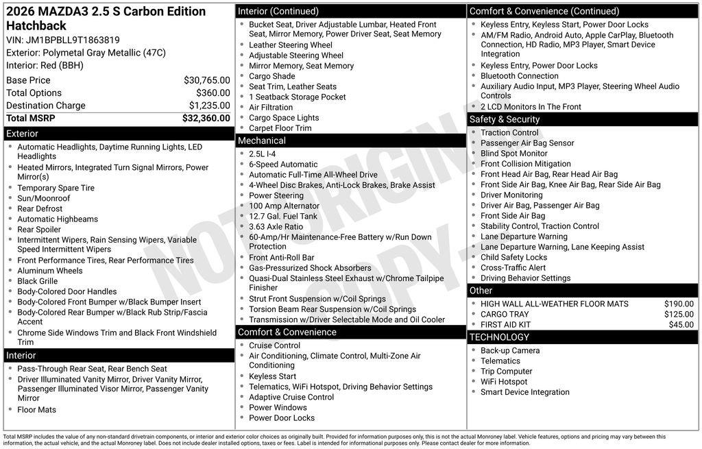 New 2026 MAZDA MAZDA3 Carbon image 9