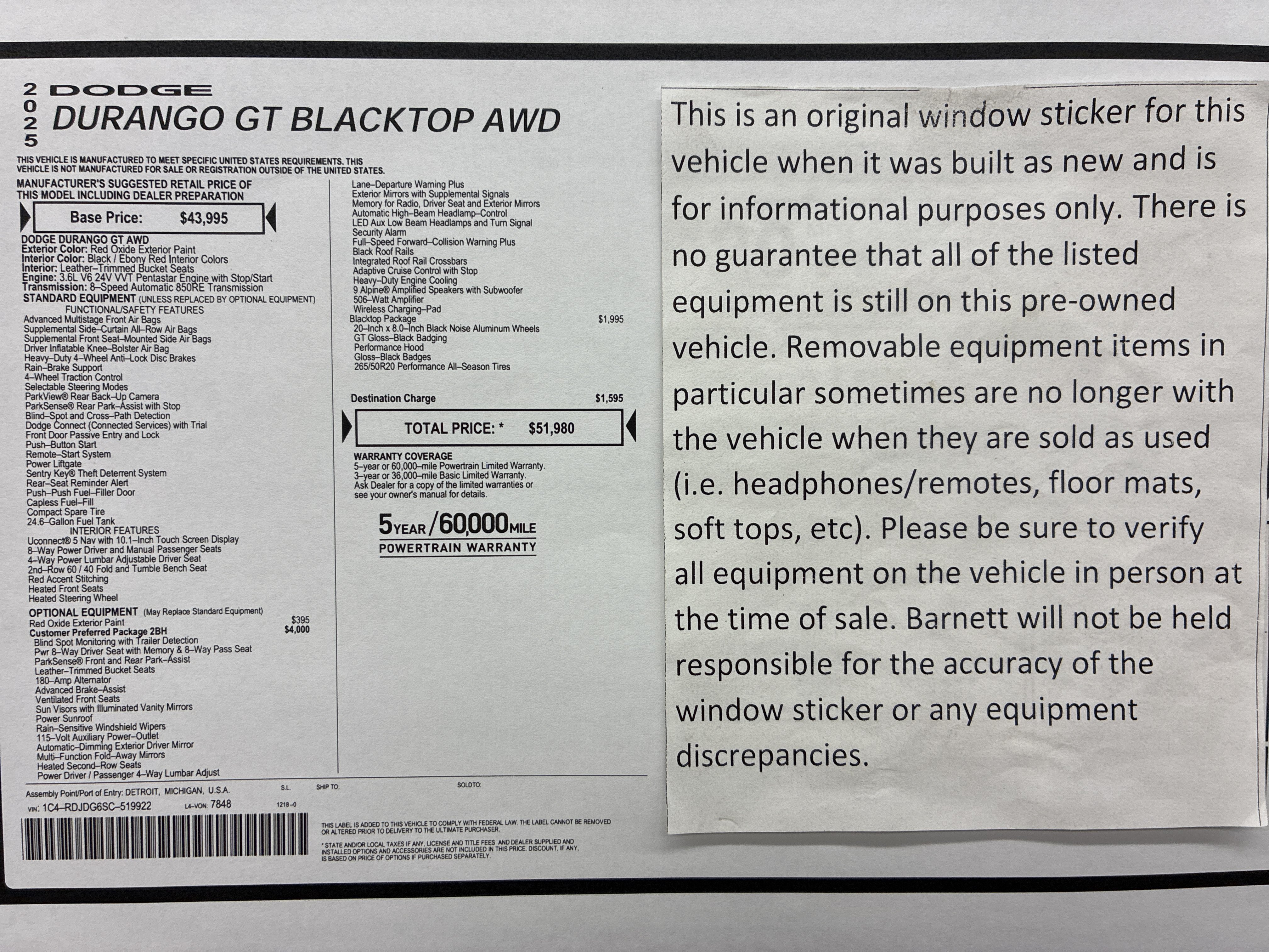 Certified 2025 Dodge Durango GT AWD/4WD image 2