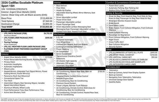New 2026 Cadillac Escalade Platinum Sport w/ LPO, ONYX Package image 4