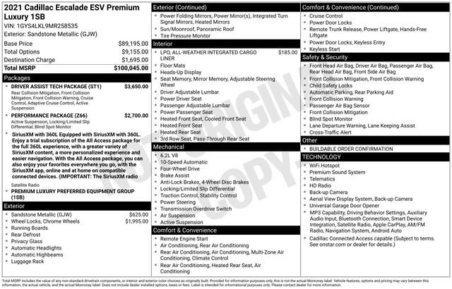Used 2021 Cadillac Escalade ESV Premium Luxury w/ Driver Assist Tech Package AWD/4WD image 35