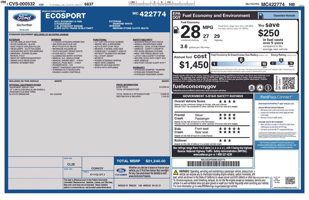 Used 2021 Ford EcoSport S FWD image 36