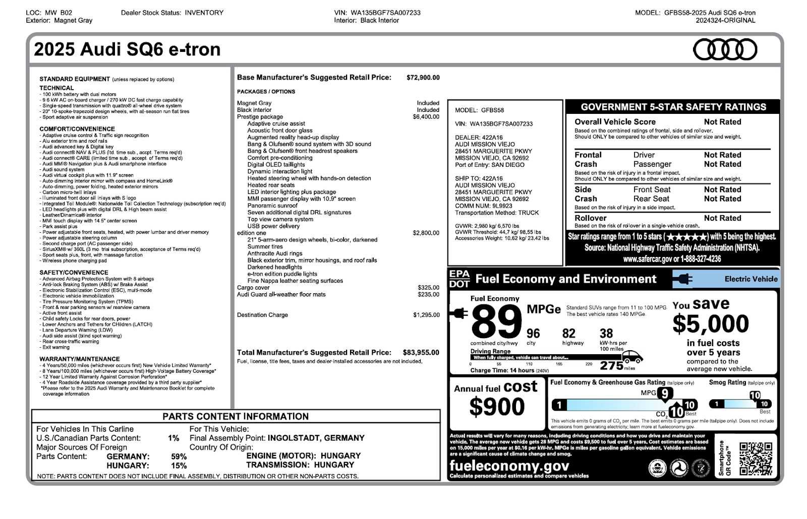 Certified 2025 Audi SQ6 e-tron Prestige w/ Black Edition One AWD/4WD image 3