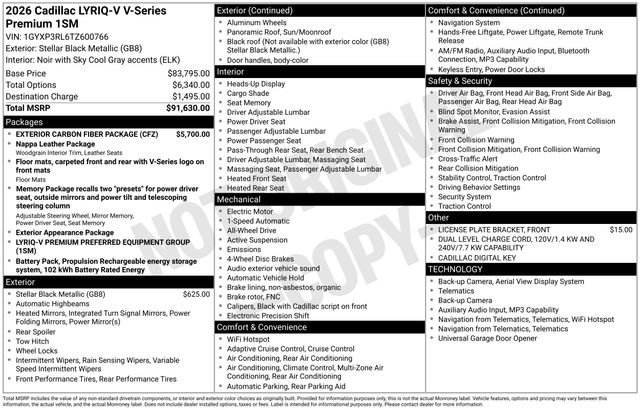 New 2026 Cadillac Lyriq V w/ Exterior Carbon Fiber Package image 3
