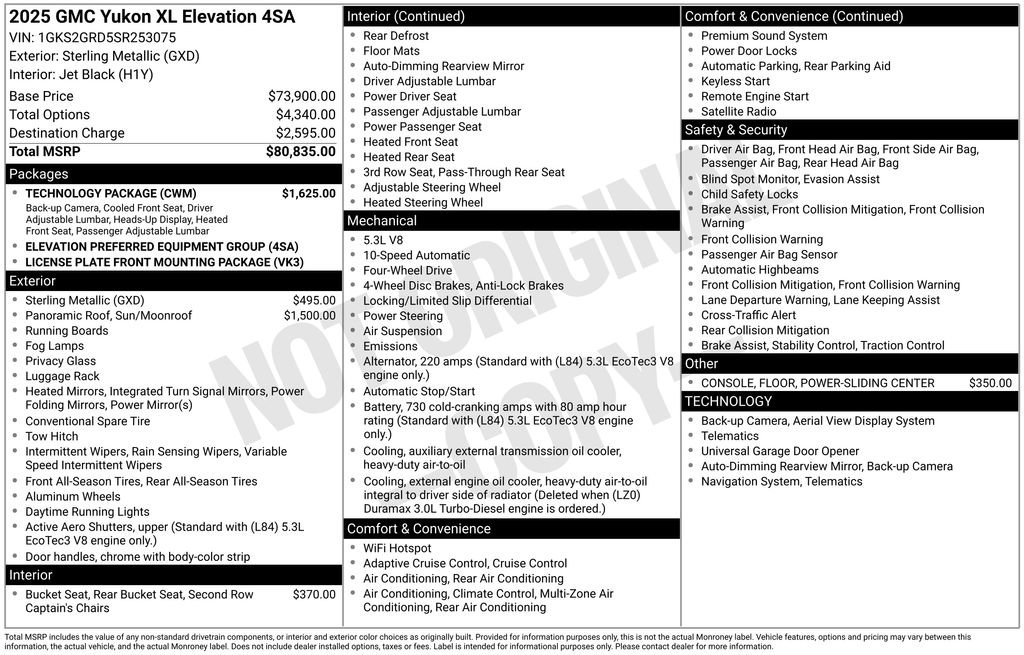 Certified 2025 GMC Yukon XL Elevation w/ Technology Package AWD/4WD image 5