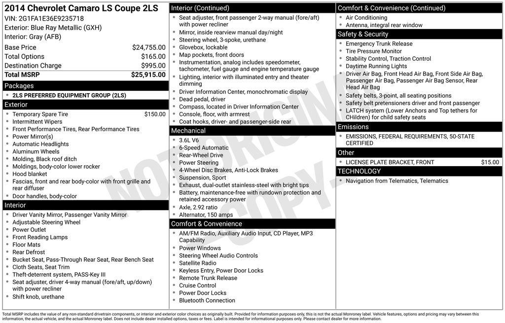 Used 2014 Chevrolet Camaro LS image 34