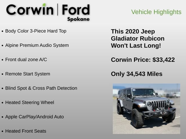 Used 2020 Jeep Gladiator Rubicon w/ Advanced Safety Group AWD/4WD image 12