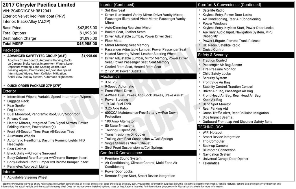 Used 2017 Chrysler Pacifica Limited w/ Advanced Safetytec Group FWD image 3