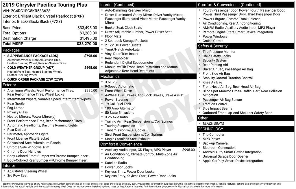 Used 2019 Chrysler Pacifica Touring Plus w/ S Appearance Package image 2