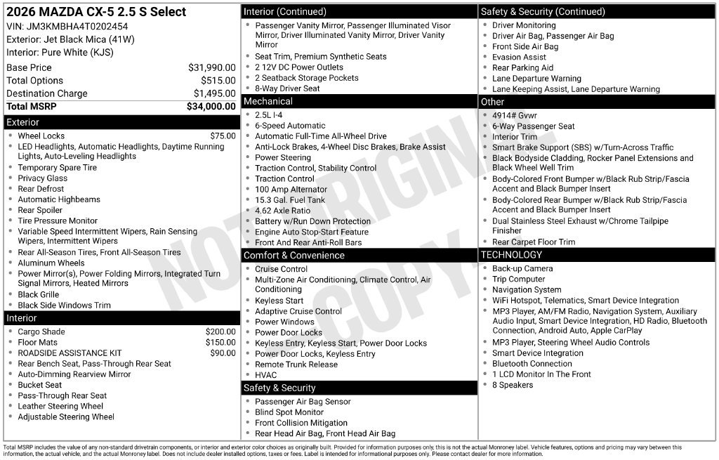New 2026 MAZDA CX-5 Select AWD/4WD image 33