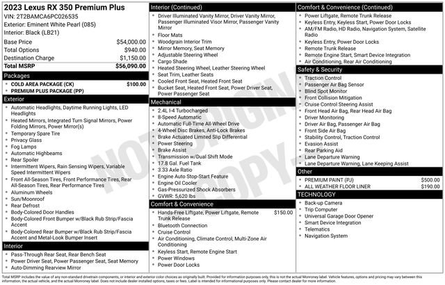 Used 2023 Lexus RX 350 Premium Plus w/ Cold Area Package image 41