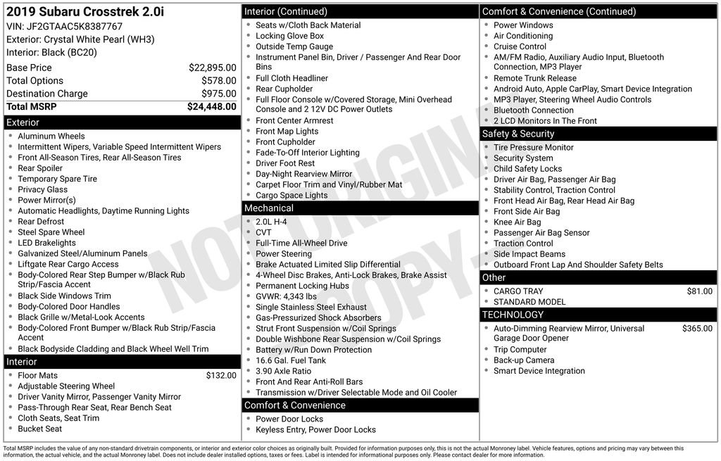 Used 2019 Subaru Crosstrek 2.0i image 19