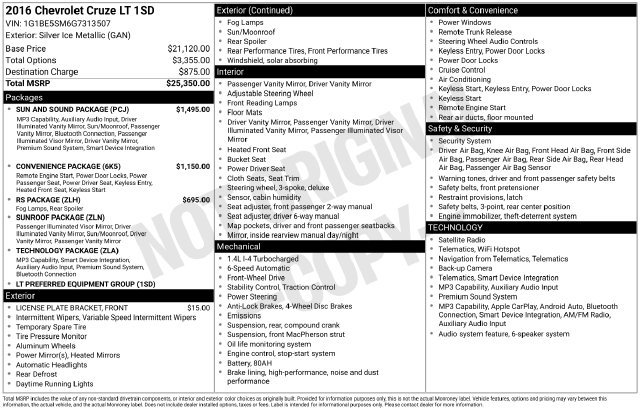 Used 2016 Chevrolet Cruze LT w/ Sun And Sound Package FWD image 24