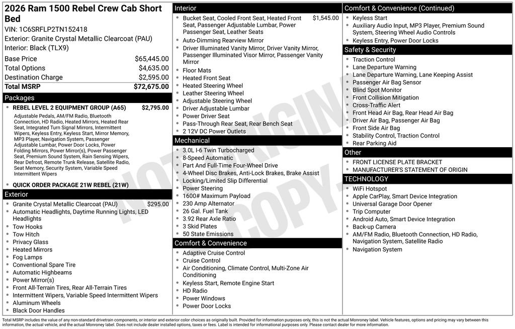 New 2026 RAM 1500 Rebel w/ Rebel Level 2 Equipment Group AWD/4WD image 48