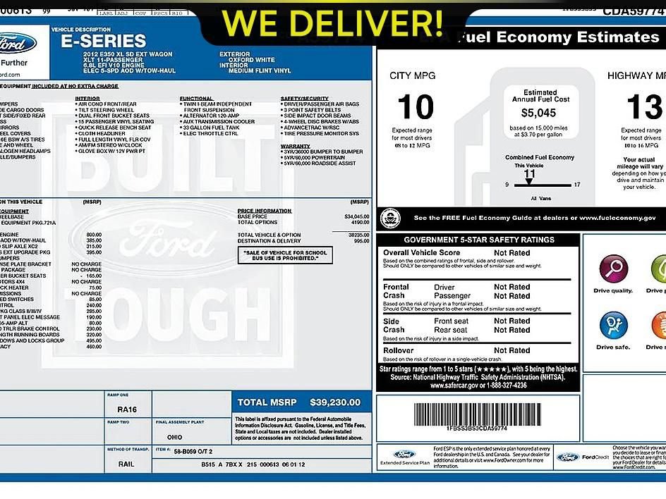 Used 2012 Ford E-350 and Econoline 350 XL w/ PWR Windows & Locks Group RWD image 23
