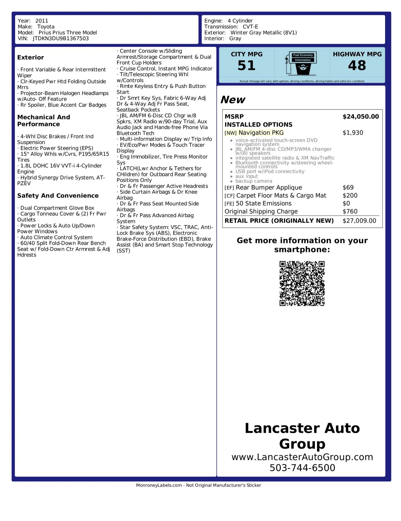 Used 2011 Toyota Prius Three w/ Navigation Pkg image 2