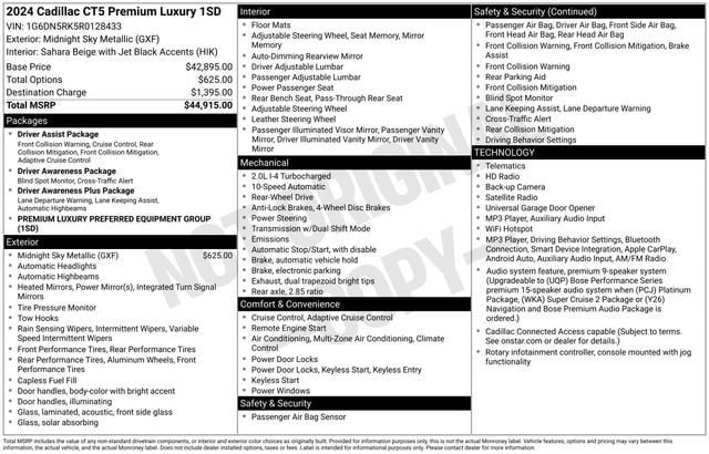 Certified 2024 Cadillac CT5 Premium Luxury RWD image 35