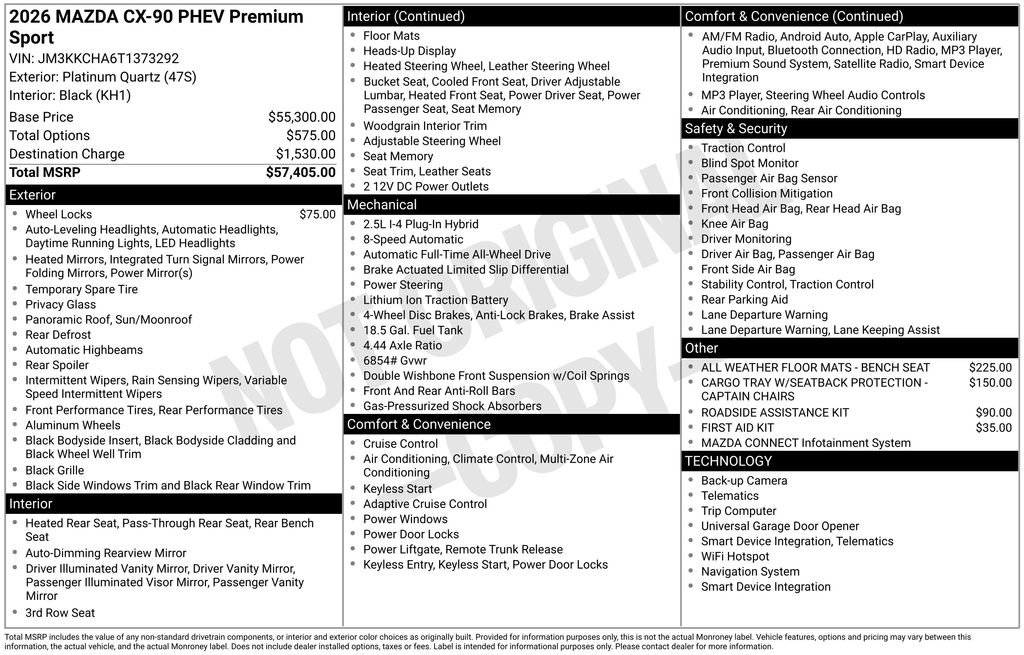 New 2026 MAZDA CX-90 Plug-In Hybrid w/Premium Sport image 35