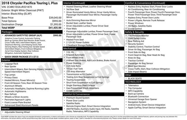 Used 2018 Chrysler Pacifica Touring-L Plus w/ Advanced Safetytec Group image 14