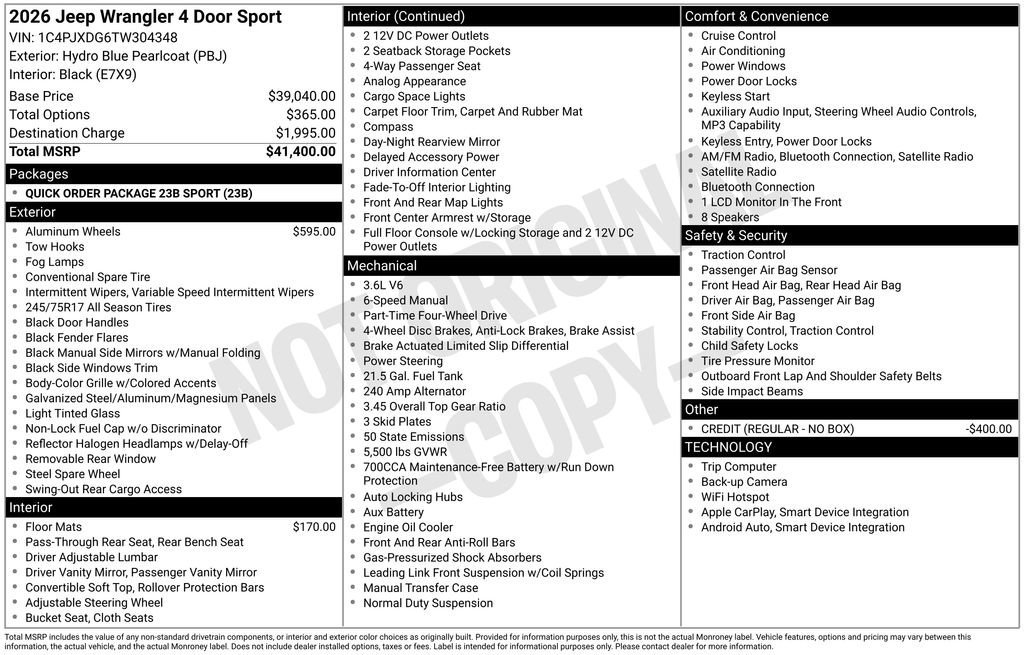 New 2026 Jeep Wrangler Unlimited Sport AWD/4WD image 22