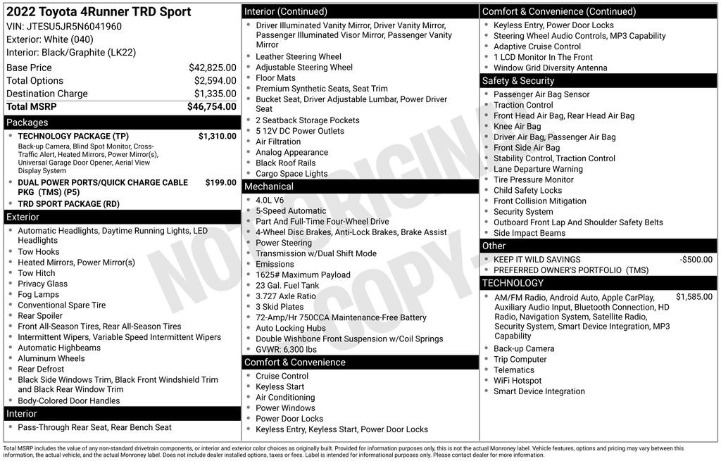 Used 2022 Toyota 4Runner TRD Sport w/ Technology Package AWD/4WD image 2