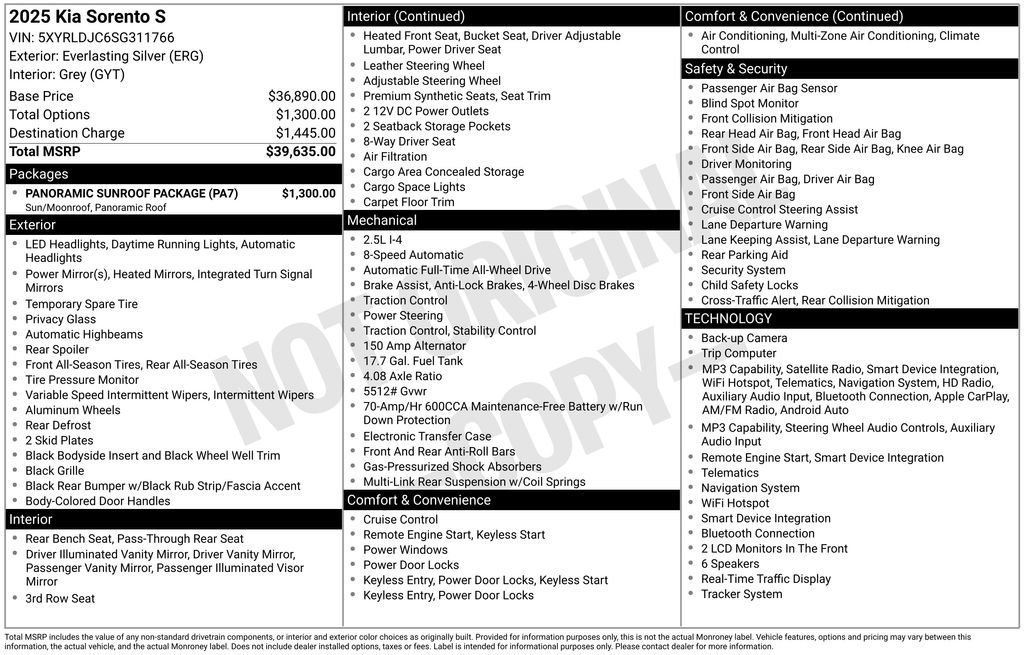 Certified 2025 Kia Sorento S w/ Panoramic Sunroof Package AWD/4WD image 10