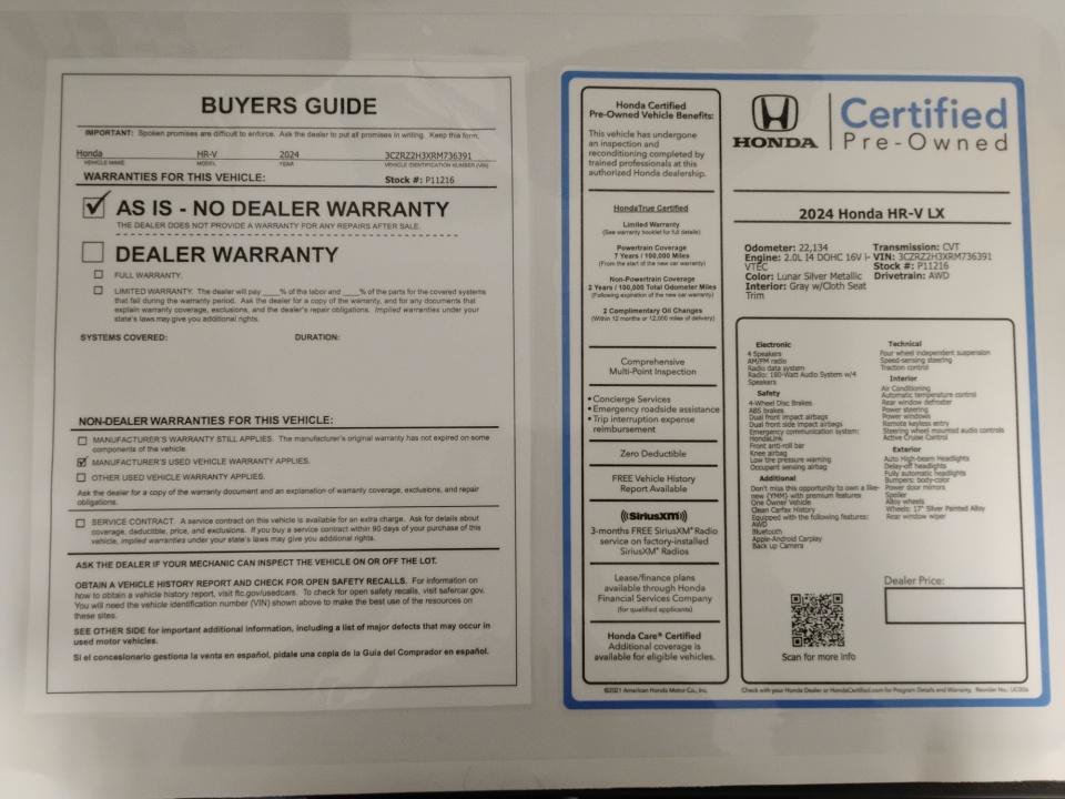 Certified 2024 Honda HR-V LX image 33