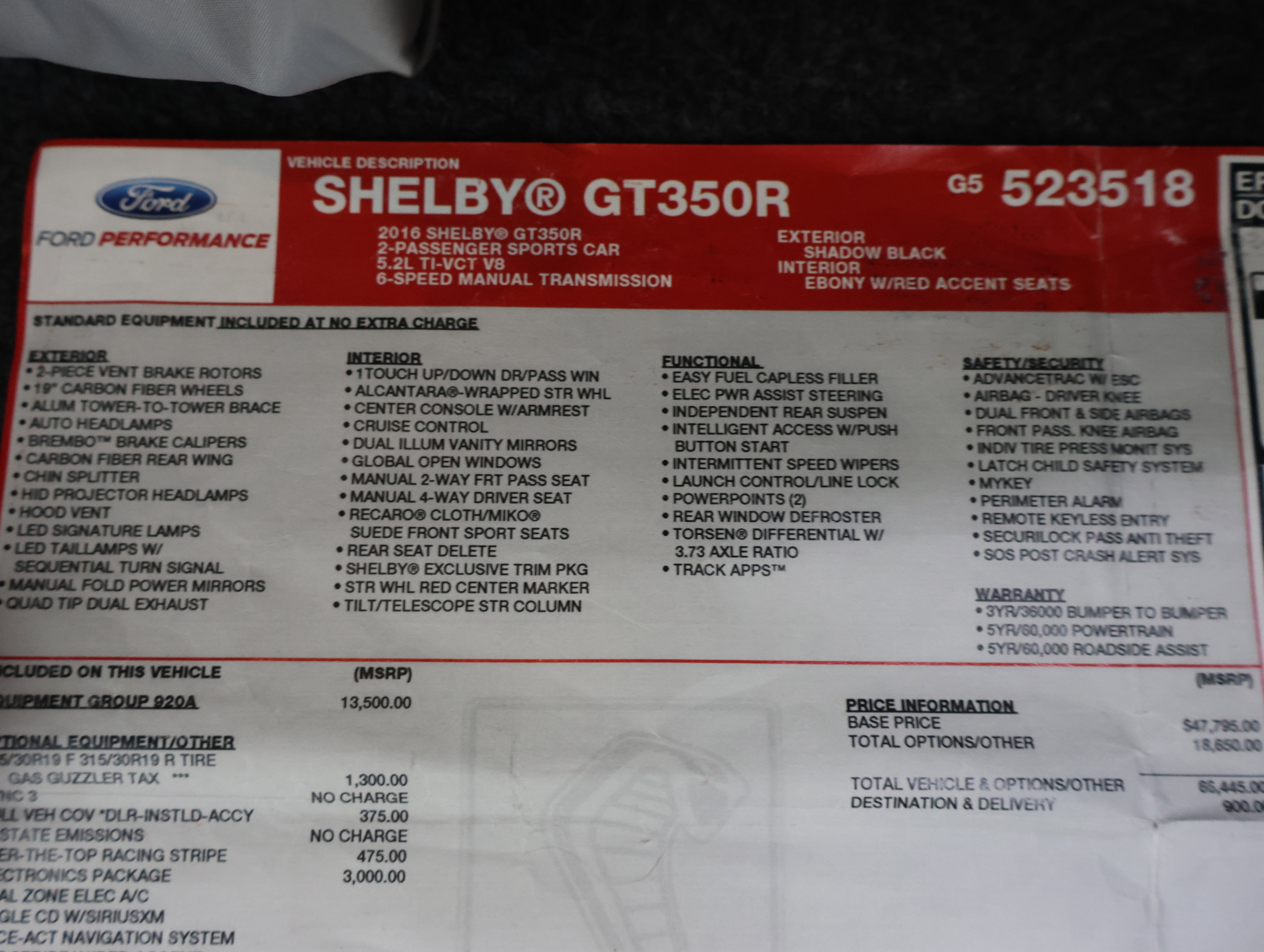 Used 2016 Ford Mustang Shelby GT350R w/ GT350R Equipment Group 920A RWD image 28