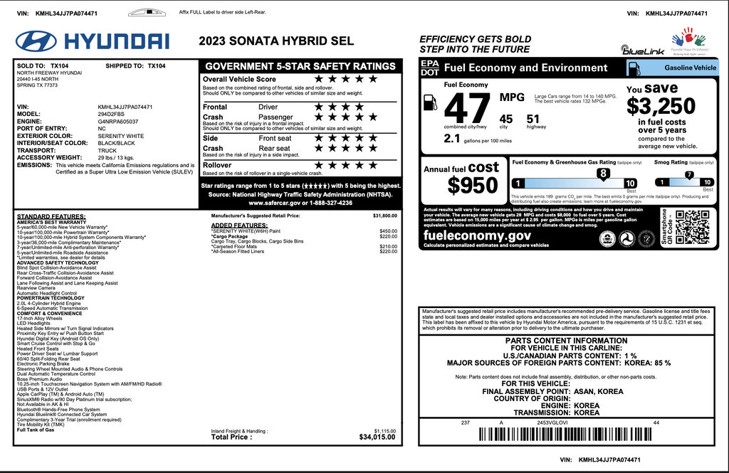Used 2023 Hyundai Sonata SEL w/ Cargo Package FWD image 3