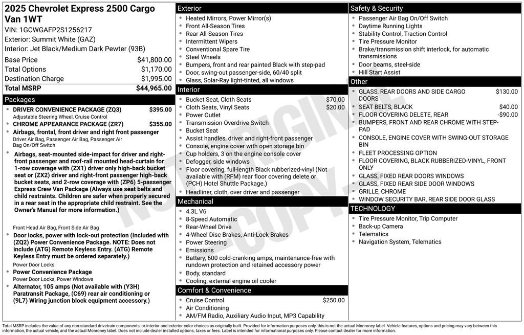 Used 2025 Chevrolet Express 2500 w/ Driver Convenience Package RWD image 40
