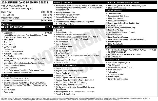 Certified 2024 INFINITI QX80 Premium Select w/ Cargo Package image 27