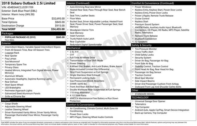 Used 2018 Subaru Outback 2.5i Limited w/ Popular Package #2 image 32