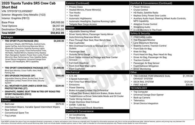 Certified 2020 Toyota Tundra SR5 w/ TRD Sport Plus Package AWD/4WD image 34