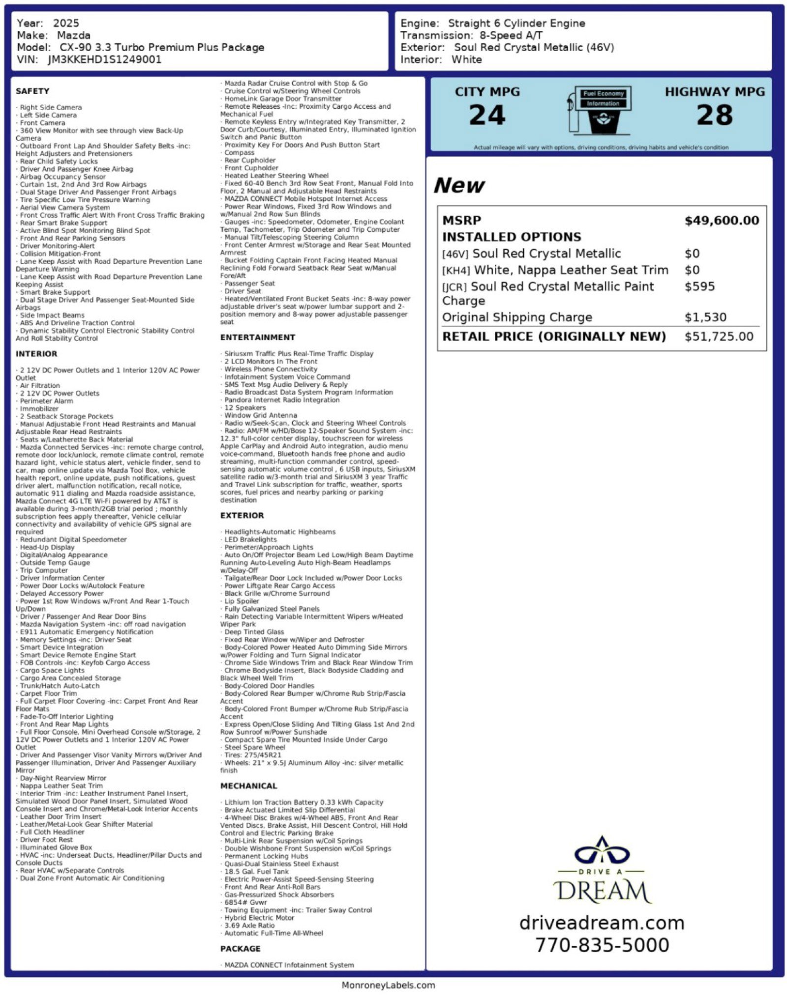 Used 2025 MAZDA CX-90 3.3 Turbo w/ Premium Plus Pkg image 56