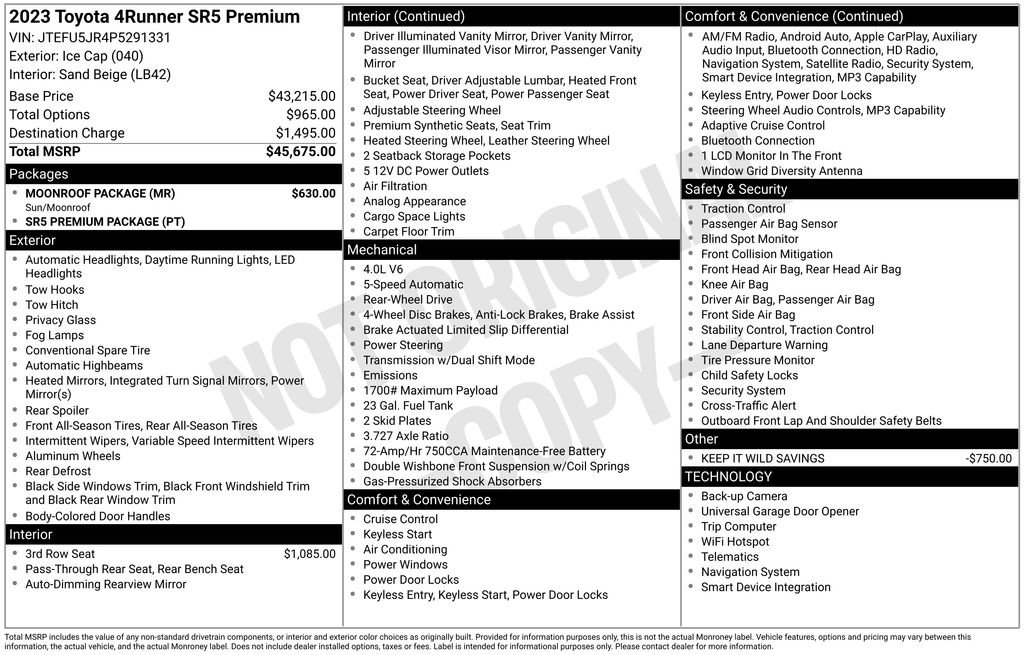 Used 2023 Toyota 4Runner SR5 Premium w/ Moonroof Package RWD image 39