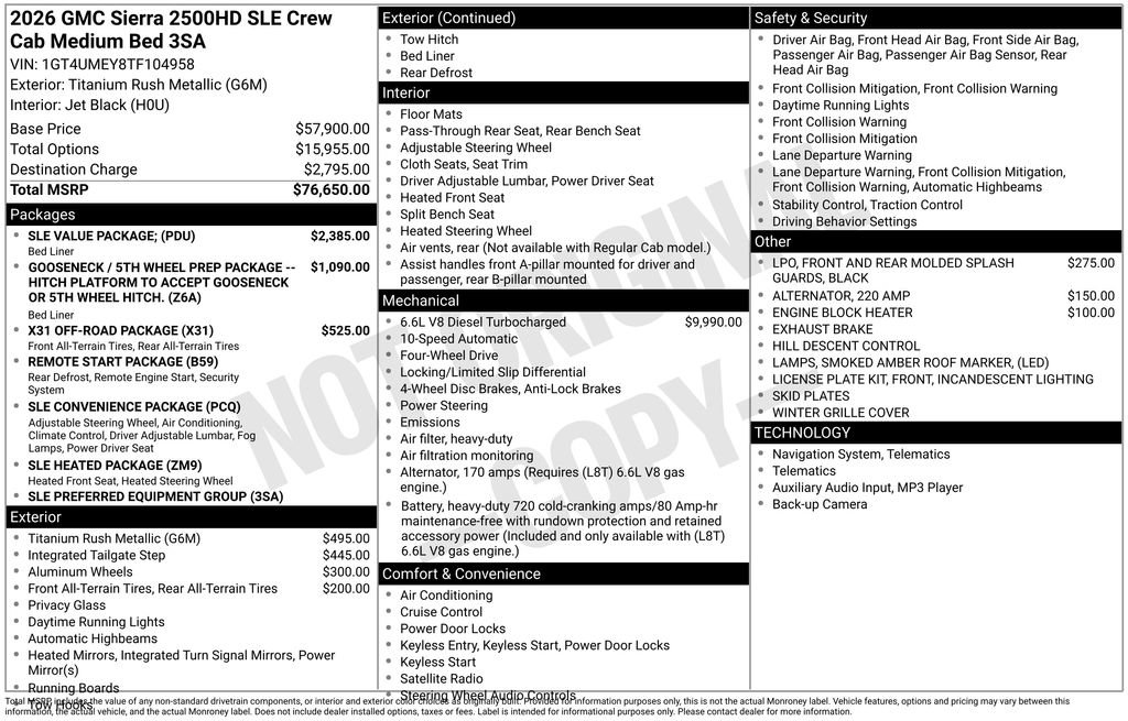New 2026 GMC Sierra 2500 SLE w/ SLE Value Package; AWD/4WD image 47