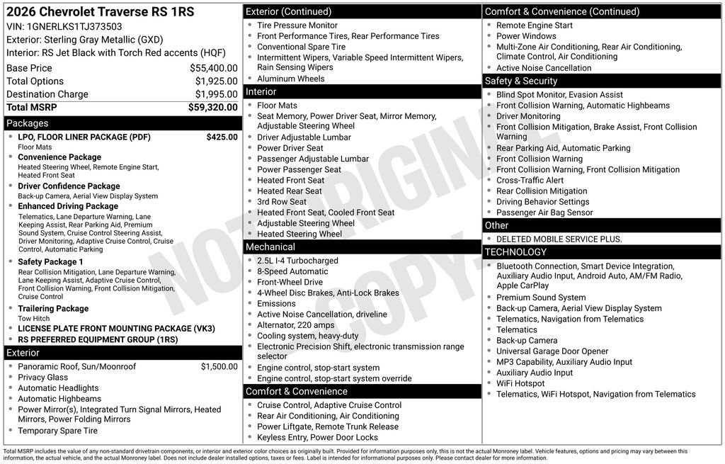 New 2026 Chevrolet Traverse RS w/ LPO, Floor Liner Package FWD image 34
