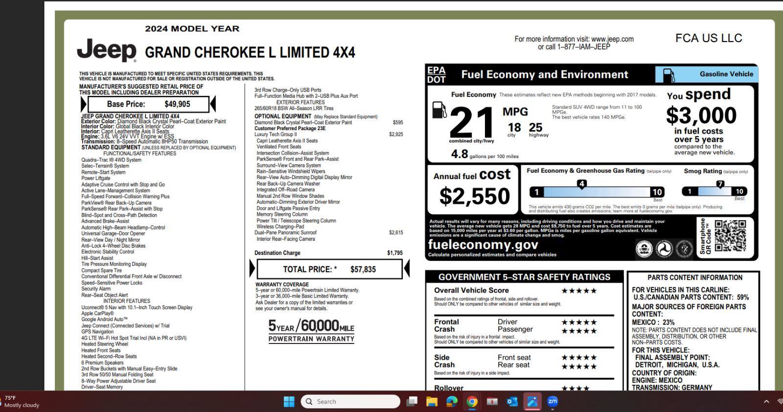Used 2024 Jeep Grand Cherokee L Limited w/ Luxury Tech Group II AWD/4WD image 4