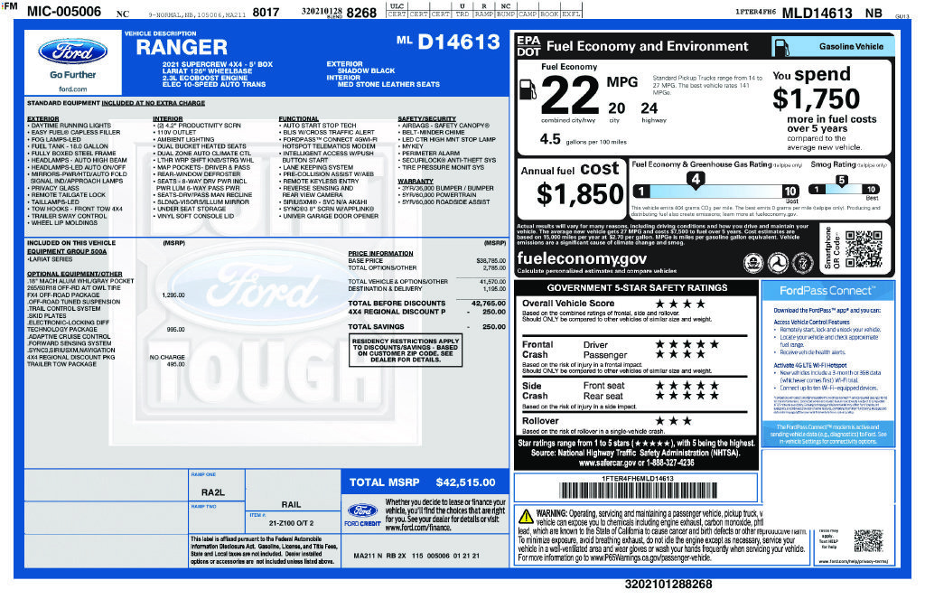 Used 2021 Ford Ranger Lariat w/ FX4 Off-Road Package AWD/4WD image 4