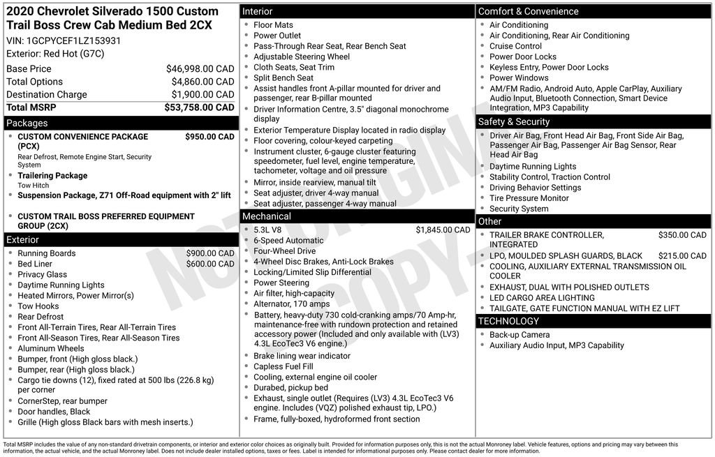 Used 2020 Chevrolet Silverado 1500 Custom Trail Boss w/ Custom Convenience Package AWD/4WD image 7