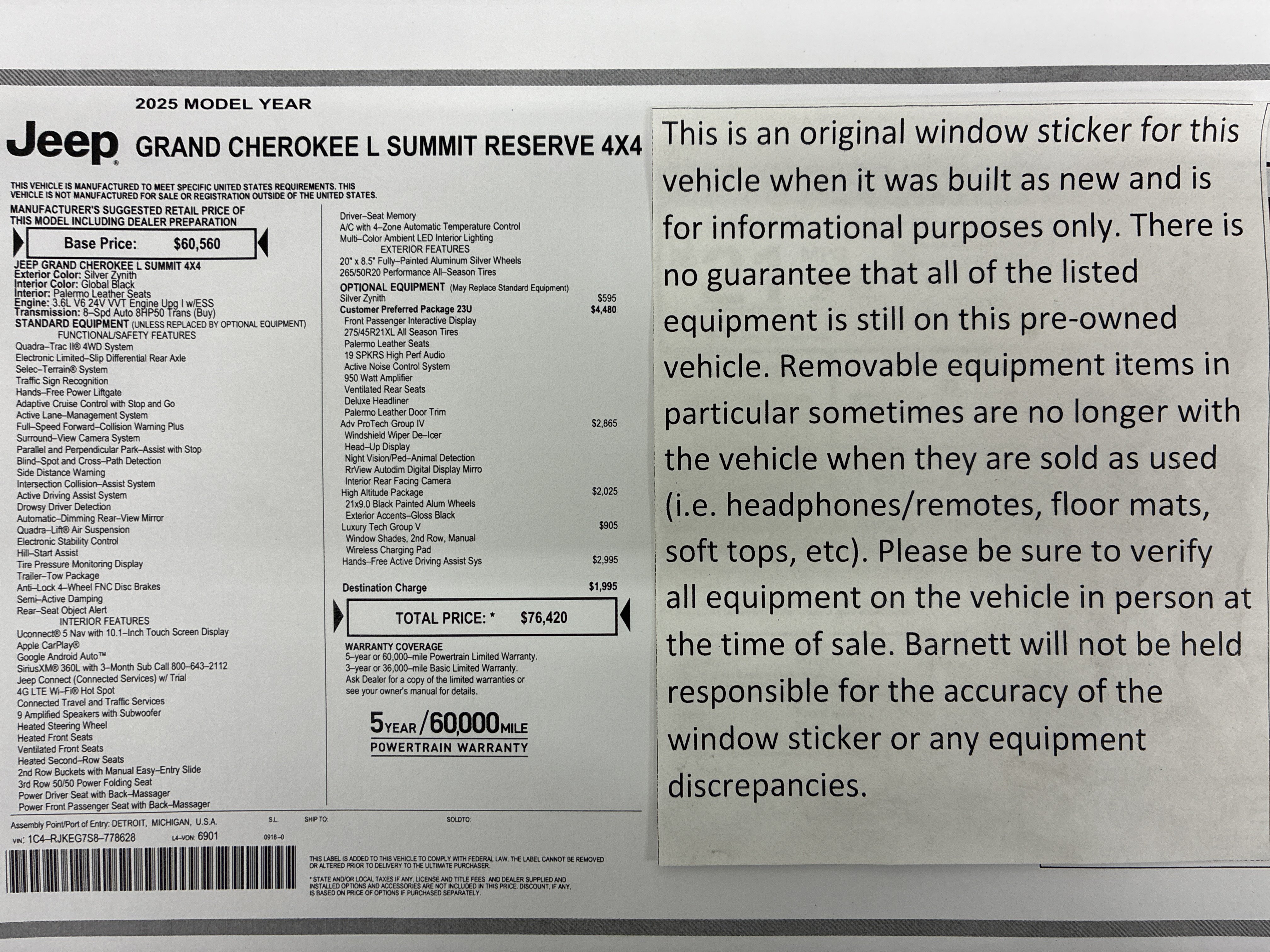 Certified 2025 Jeep Grand Cherokee L Summit AWD/4WD image 2