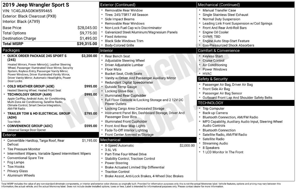 Certified 2019 Jeep Wrangler Sport AWD/4WD image 7